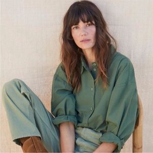 Jesse Kamm Olive Button-Down Shirt-EUC